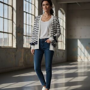 Mexx Navy and White Striped Cardigan